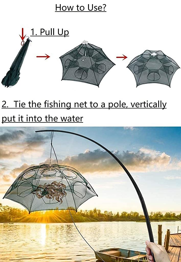 Cast Mesh Automatic Light Upgraded 6 Side, 6 Hole Crab Net, hand throw, Portable Folded Fishing Net for Shrimp, Minnow, Crayfish, Crab, 100% Pure Nylon Fish Catching Net - Image 2