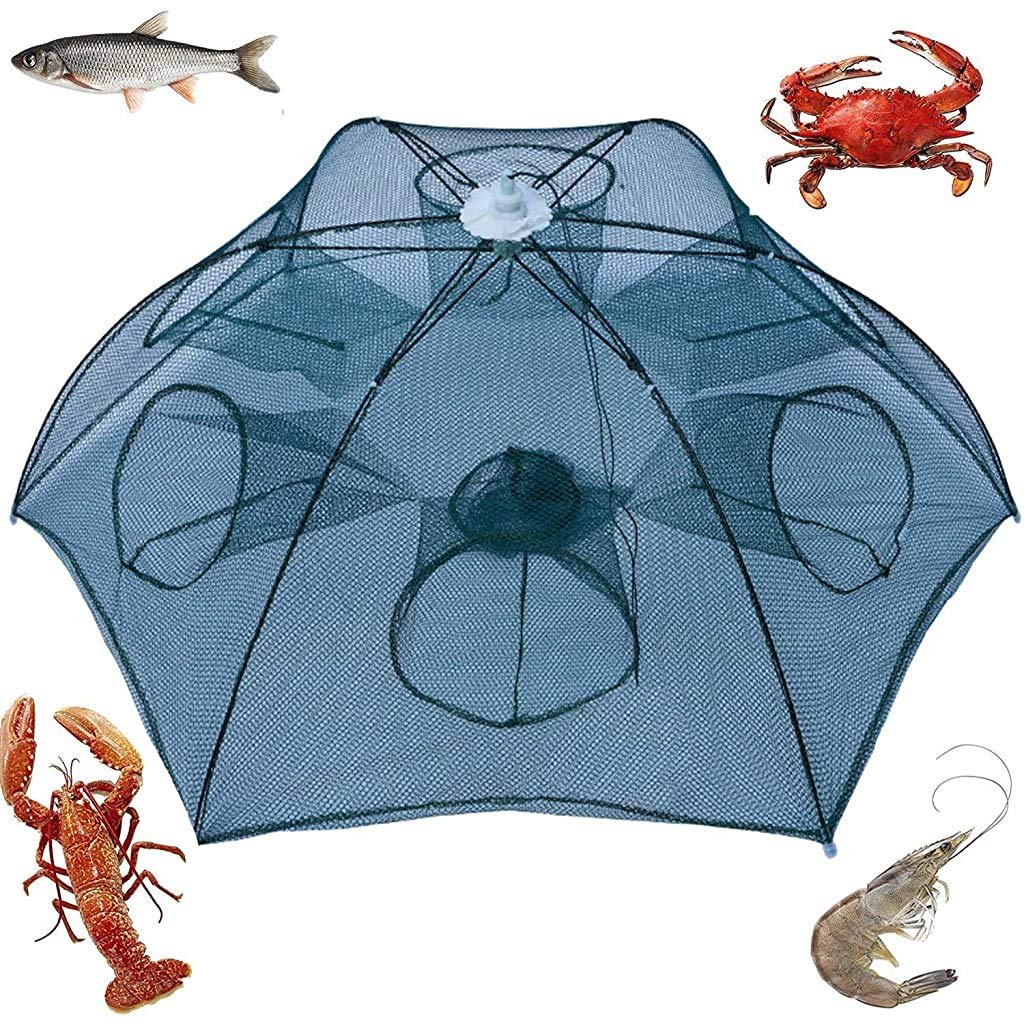 Cast Mesh Automatic Light Upgraded 6 Side, 6 Hole Crab Net, hand throw, Portable Folded Fishing Net for Shrimp, Minnow, Crayfish, Crab, 100% Pure Nylon Fish Catching Net