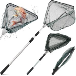 Fishing Net,Foldable 36-66 inch Telescopic Fishing Landing Net with Aluminum Alloy Handle for Ponds Carp Trout Fishing (Landing Net) 3-Section Telescoping Design, Foldable and Anti-skid Design