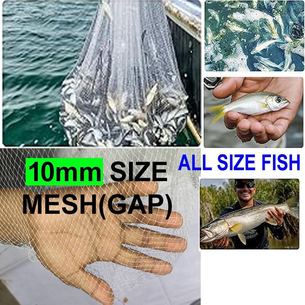 Hand Throwing  Nylon Fishing Net, 12 Feet Height Fishing Bait Catch Net, Hand Throwing Fishing Net Jaal Casting Easy Fishing Bait Catch/Trap Netting Cast Mesh - Image 2