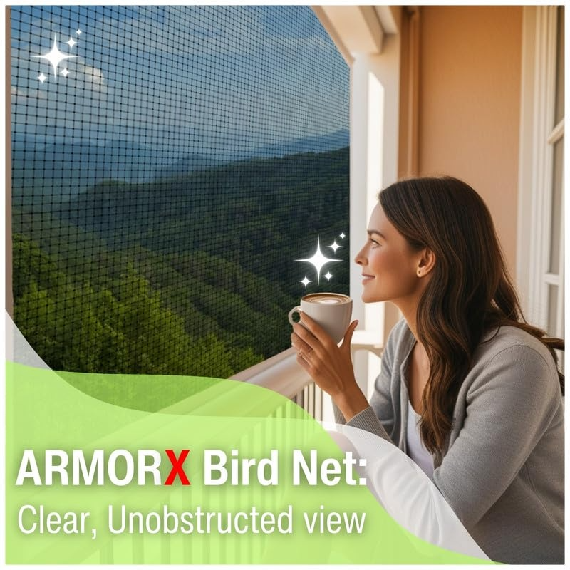 Anti-Bird Net UV-Stabilized HDPE Multi-Filament Net with Installation Kit & Tying Ropes Attached - Black - 12ftx20ft - Image 2